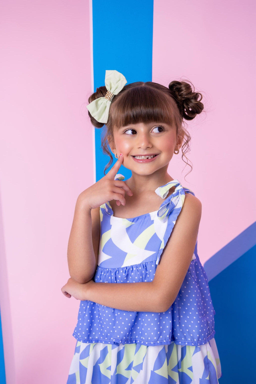Vestido Azul Eloa em Tecido 100% Poliéster com Alcinhas Ajustáveis