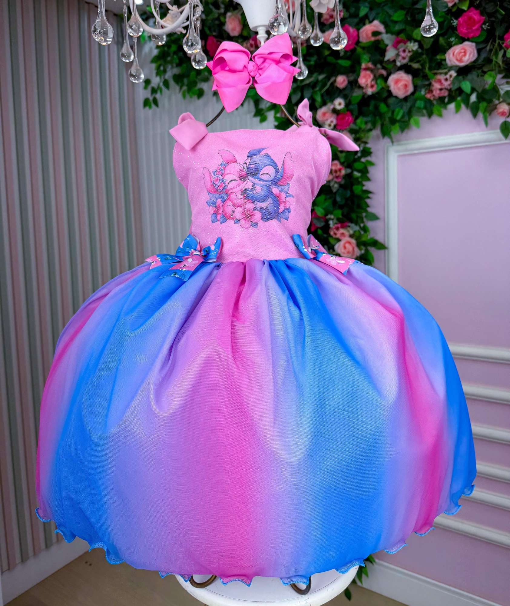 Vestido Infantil Rosa Luxo em Tecido Tafeta com Laço