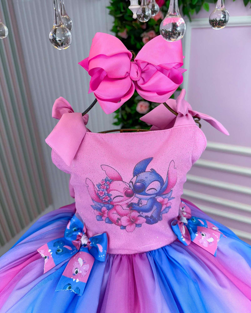 Vestido Infantil Rosa Luxo em Tecido Tafeta com Laço