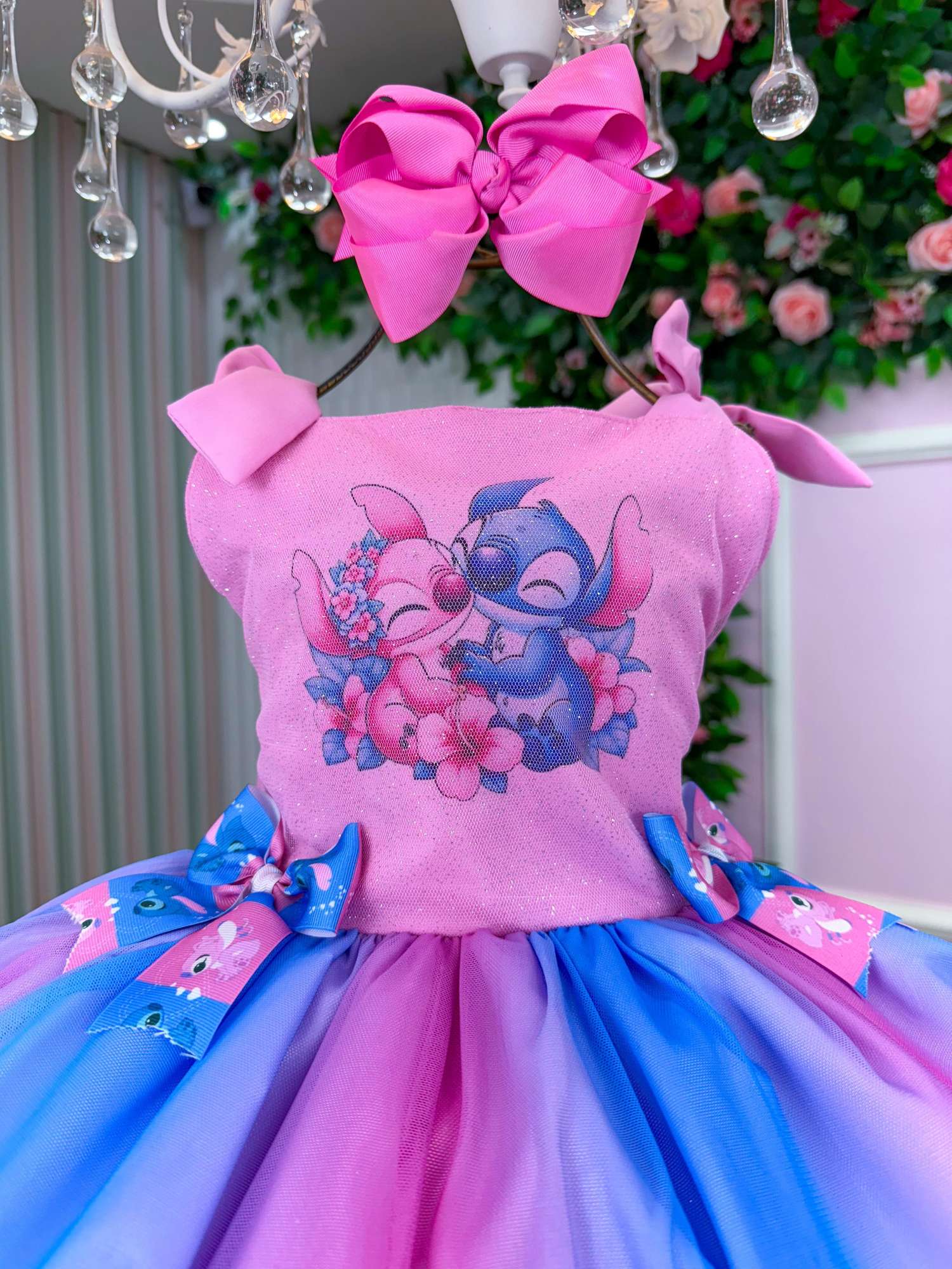 Vestido Infantil Rosa Luxo em Tecido Tafeta com Laço