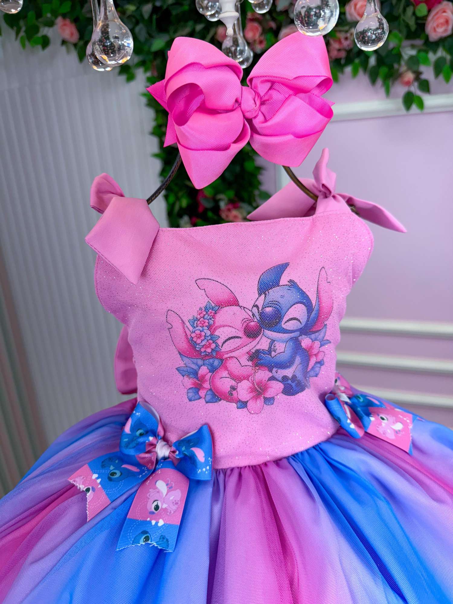 Vestido Infantil Rosa Luxo em Tecido Tafeta com Laço