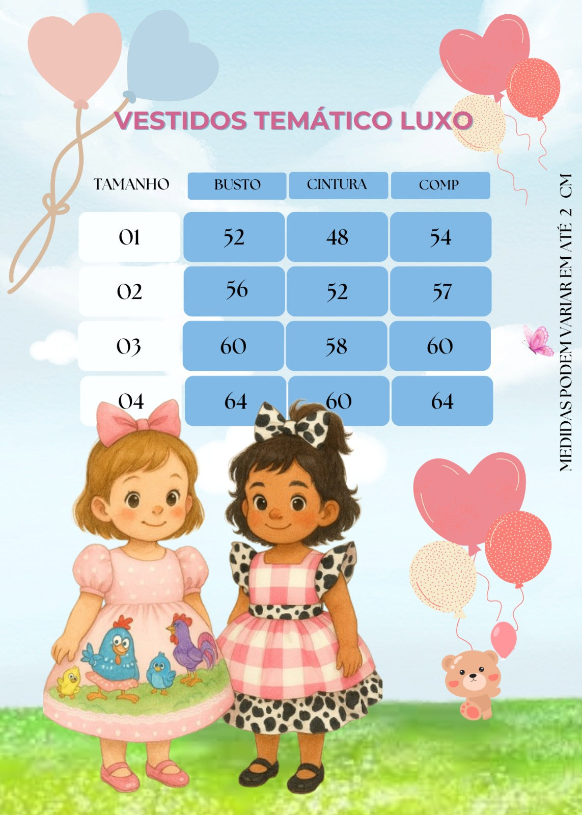 Vestido Infantil Rosa Temático Fazendinha com Laço e Forro Confortável