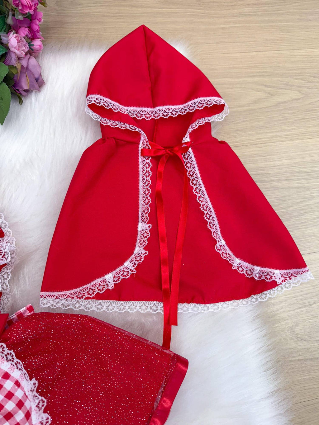 Vestido Temático Chapeuzinho Vermelho em Tecido 100% Poliéster para Crianças de 03 Meses a 2 Anos