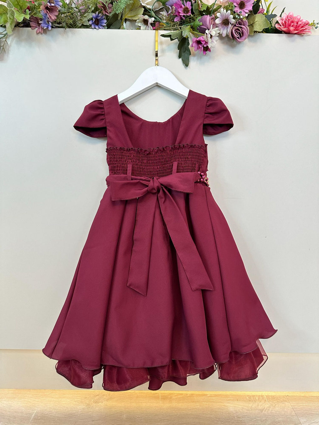 Vestido Infantil Marsala Luxo com Cinto de Pérolas para Casamento