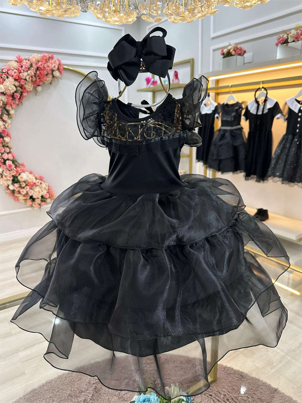 Fantasia Infantil Preto Com Babados Luxo Para Meninas
