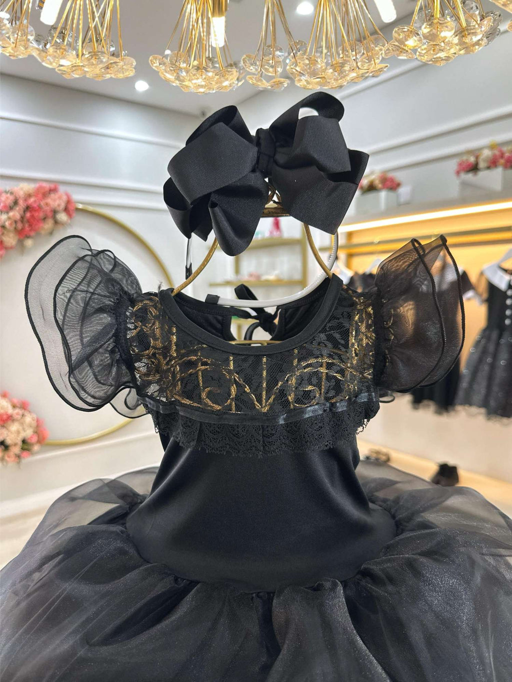 Fantasia Infantil Preto Com Babados Luxo Para Meninas