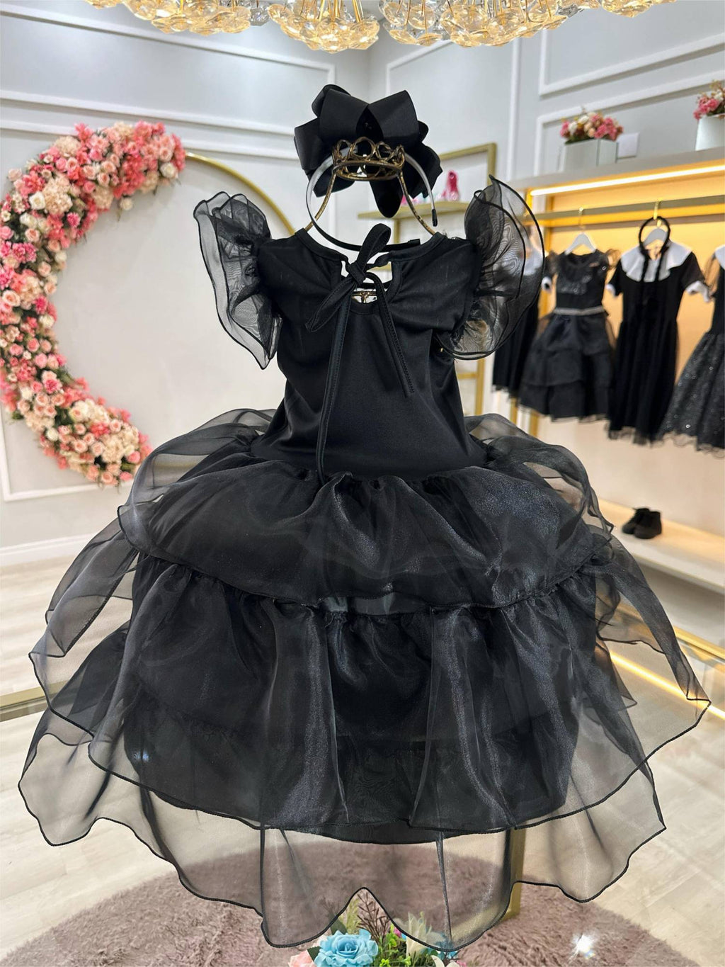 Fantasia Infantil Preto Com Babados Luxo Para Meninas