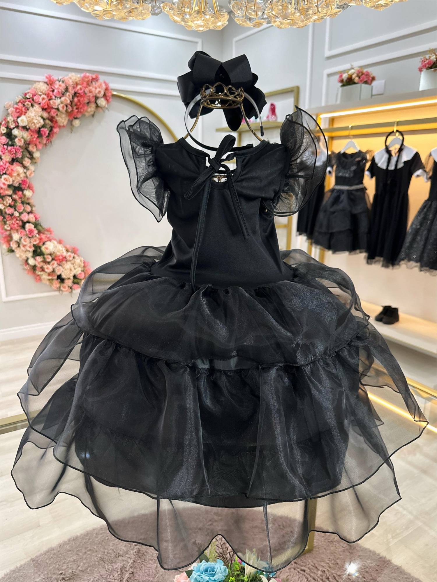 Fantasia Infantil Preto Com Babados Luxo Para Meninas