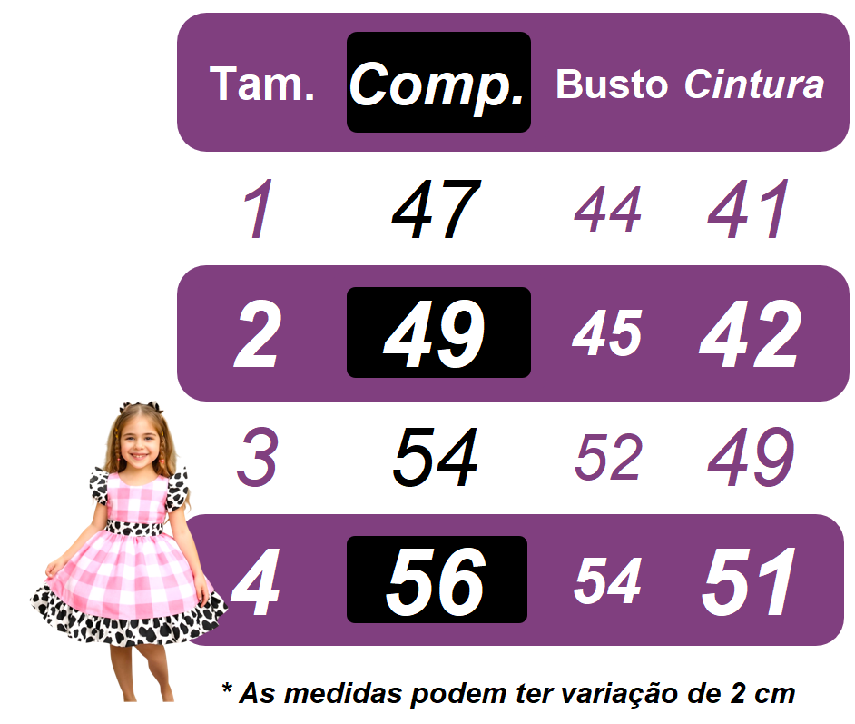Vestido Infantil Xadrez Branco e Rosa com Estampa de Vaquinha