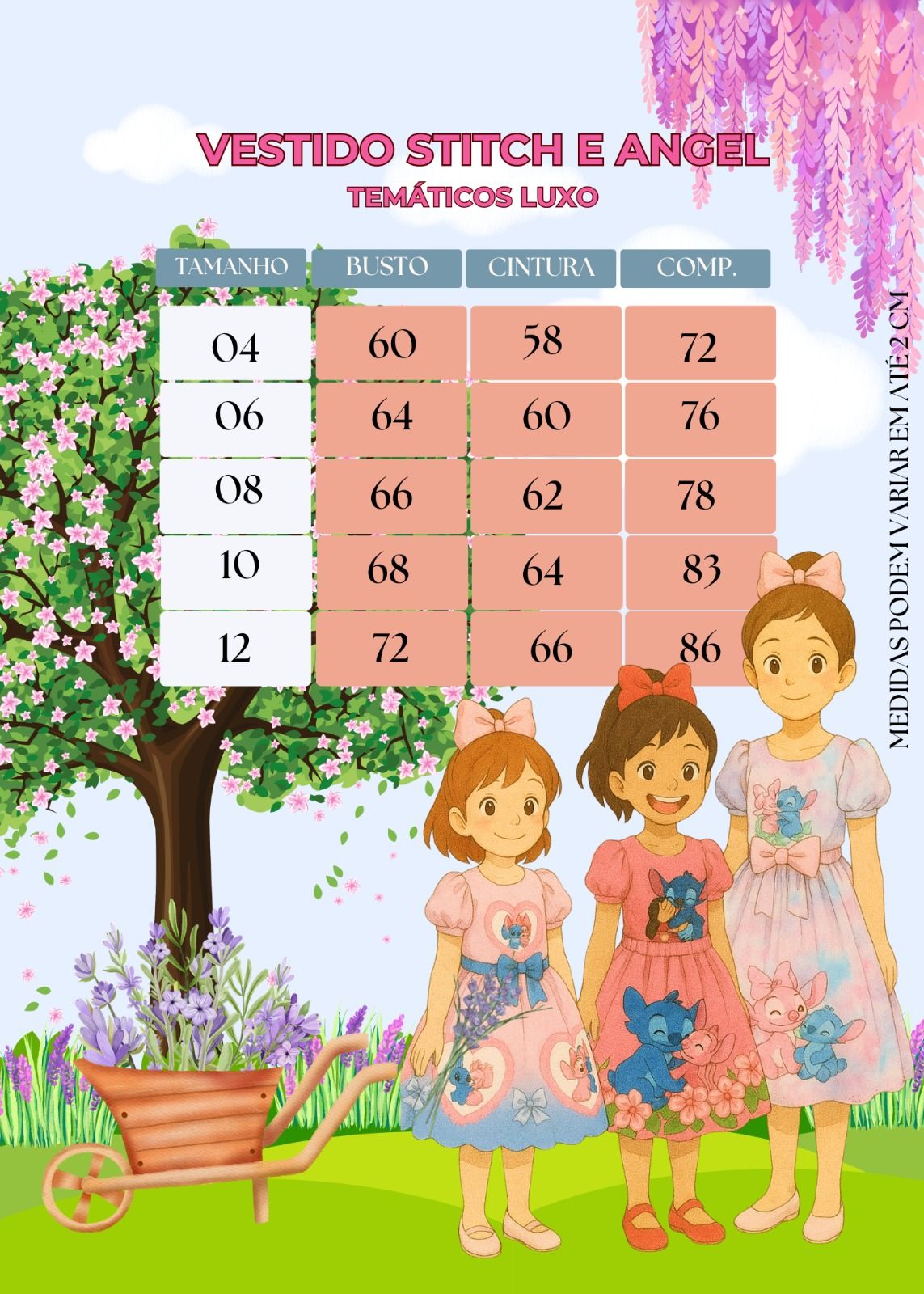 Vestido Temático Infantil em Tafetá com Estampa Stitch e Angel