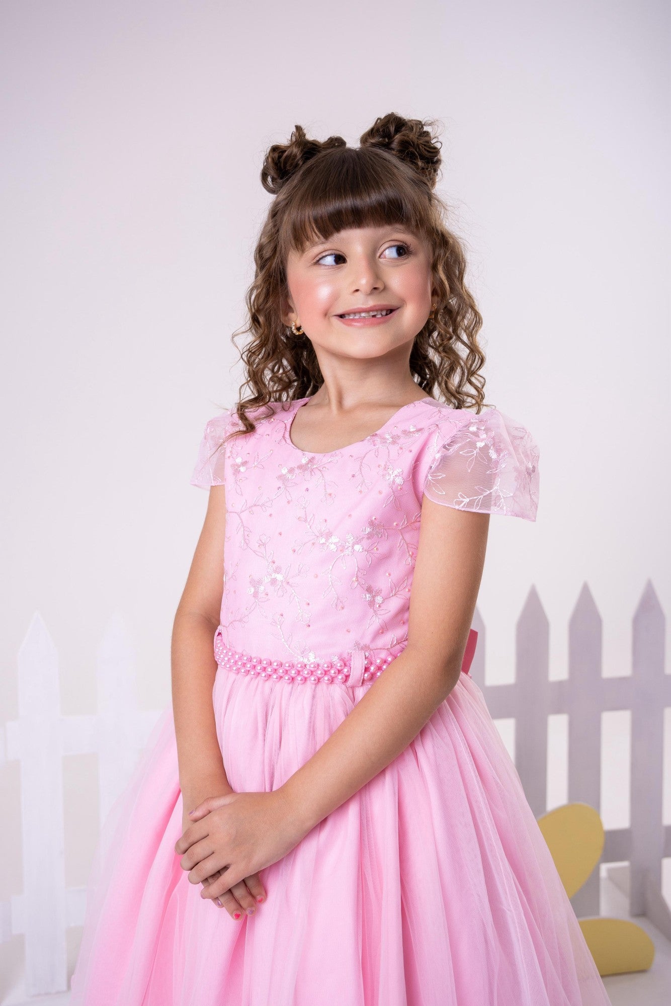 Vestido Infantil Beatriz Rosa Bebê em Tecido Misto com Laço