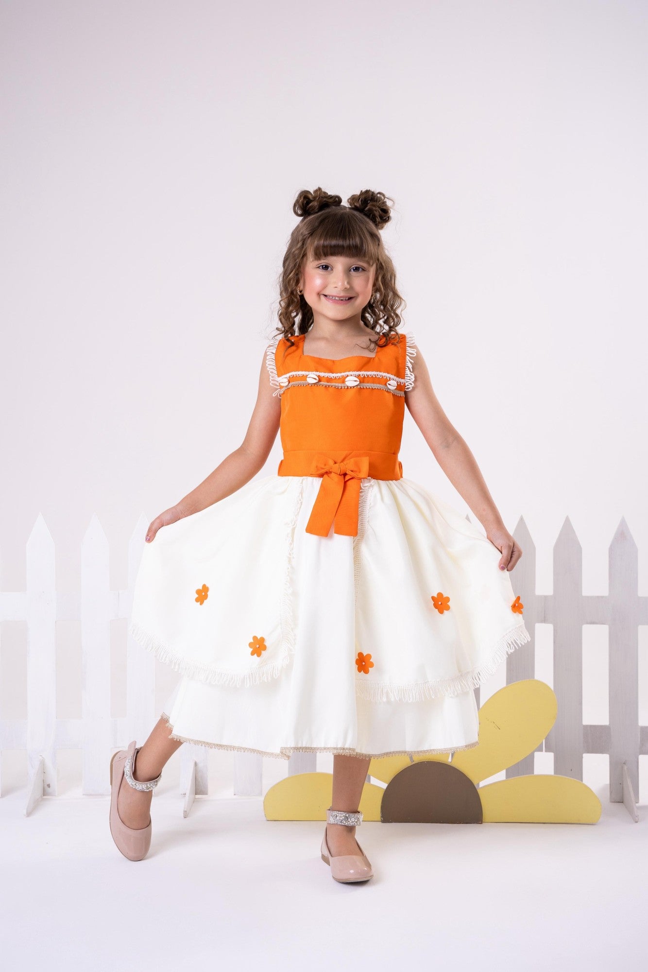 Vestido Kids Moana em Tecido 100% Poliéster com Gola Reta e Mangas Regatas
