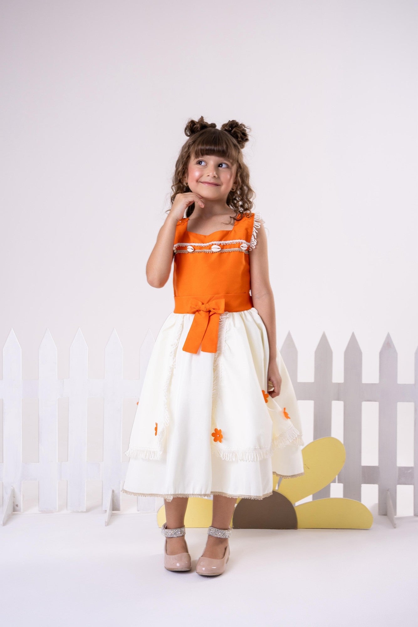 Vestido Kids Moana em Tecido 100% Poliéster com Gola Reta e Mangas Regatas