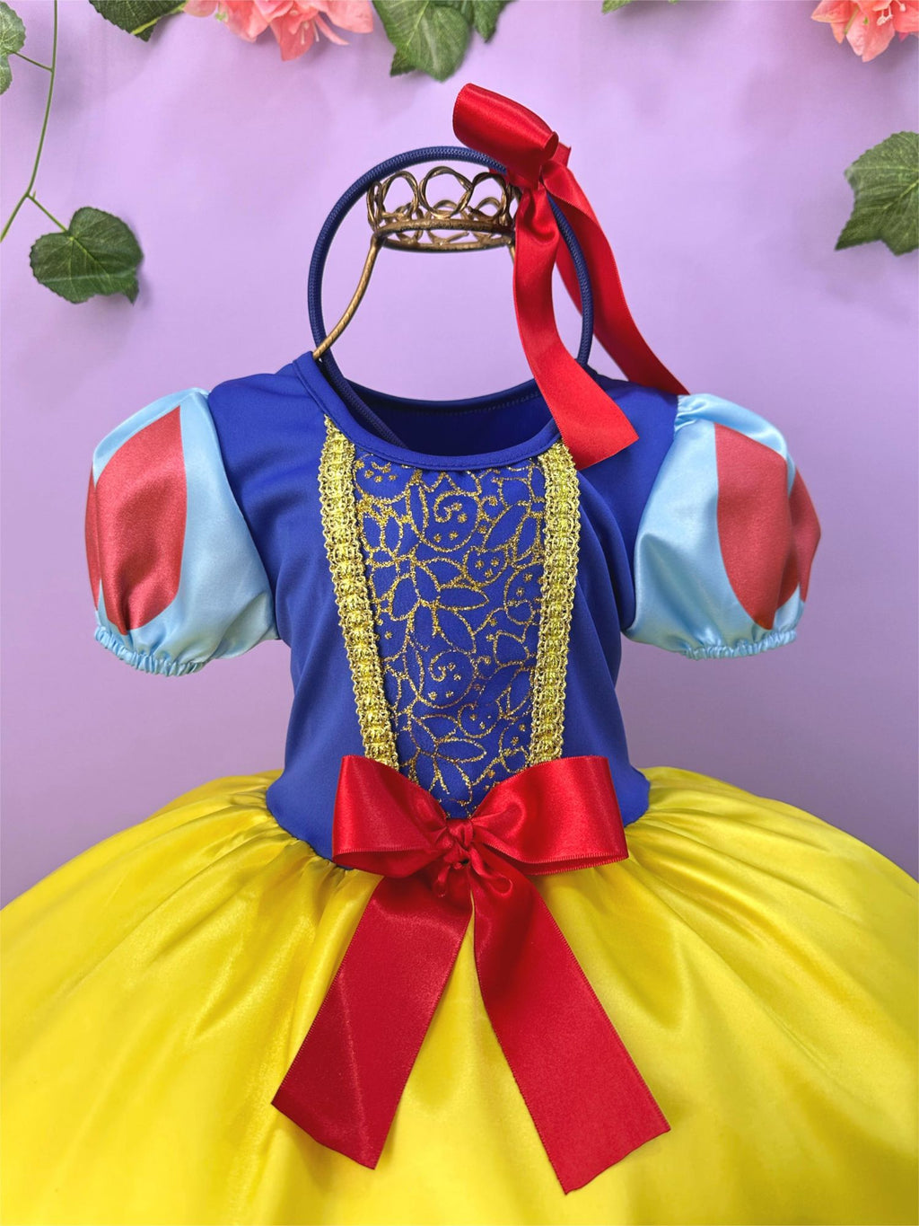 Fantasia Infantil Branca de Neve com Tiara e Capa Amarela