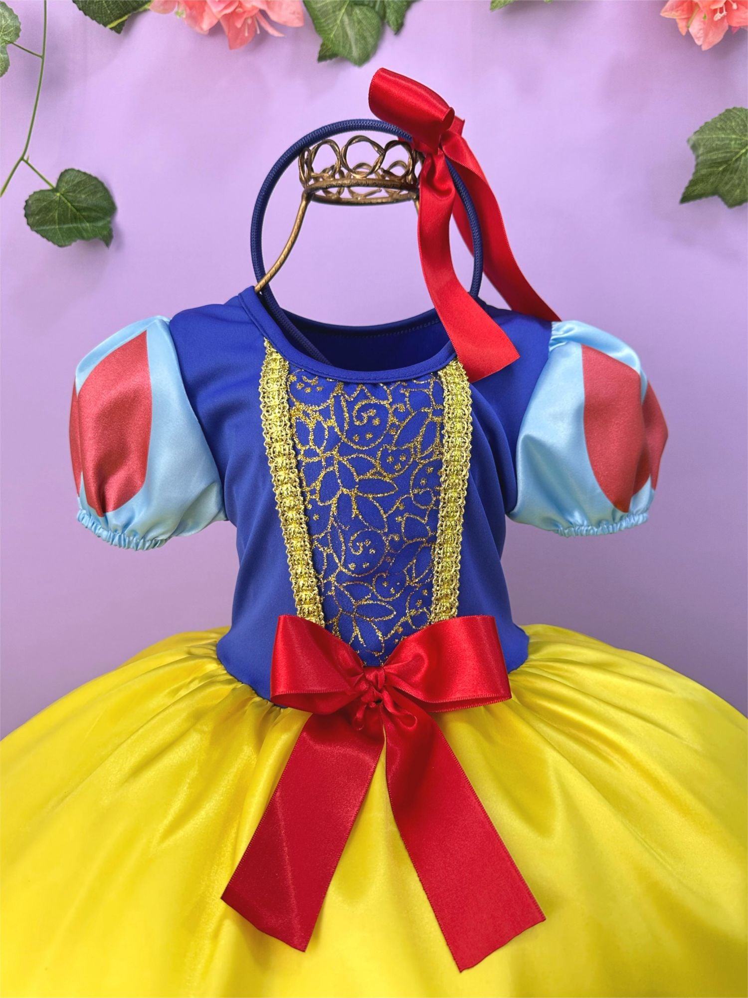Fantasia Infantil Branca de Neve com Tiara e Capa Amarela