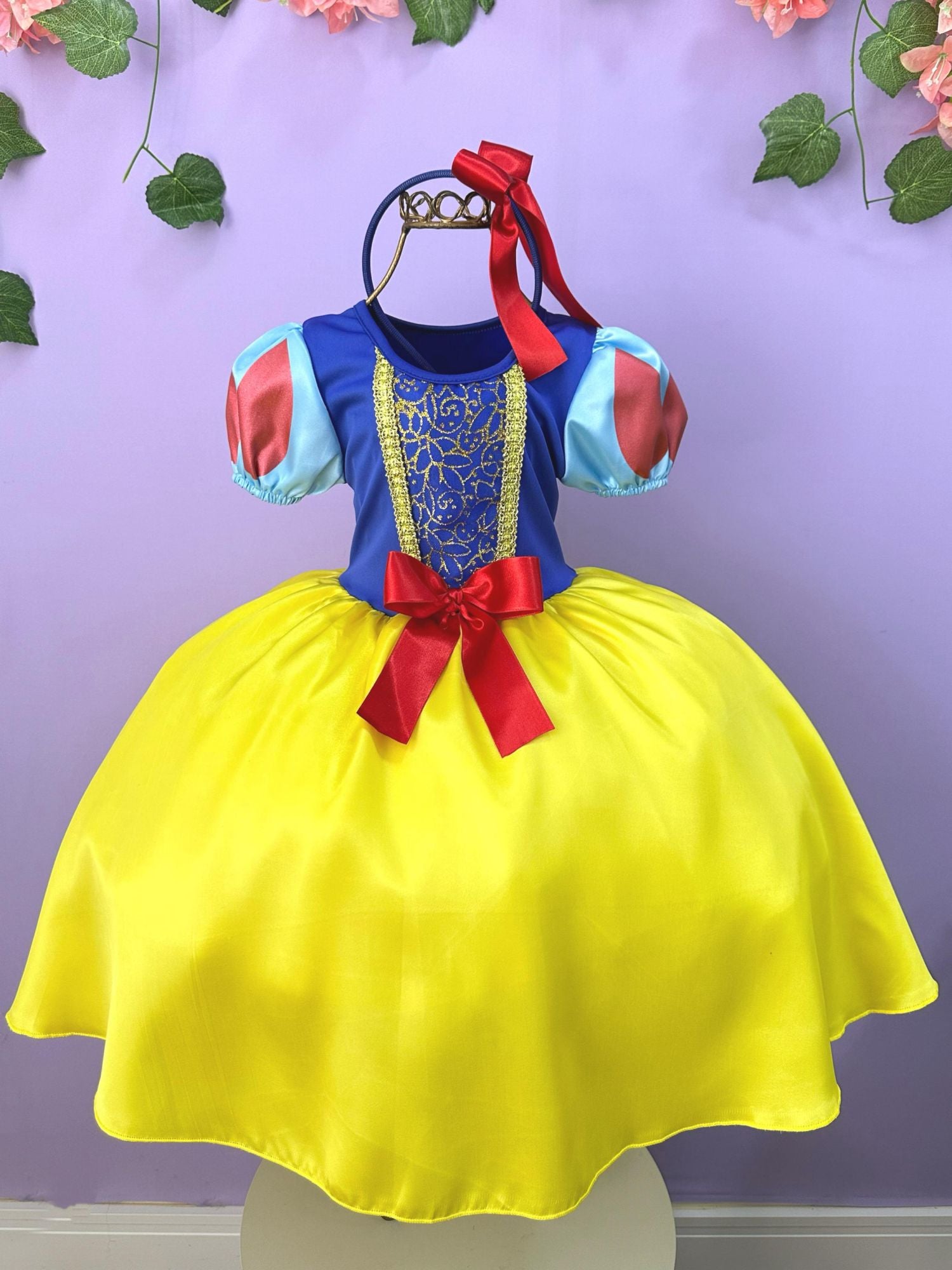 Fantasia Infantil Branca de Neve com Tiara e Capa Amarela
