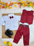 Conjunto Infantil Camisa Branca com Calça e Colete Marsala para Festas