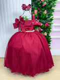 Vestido Longo Marsala em Tecido Techno Sport com Laço e Cinto de Pérolas