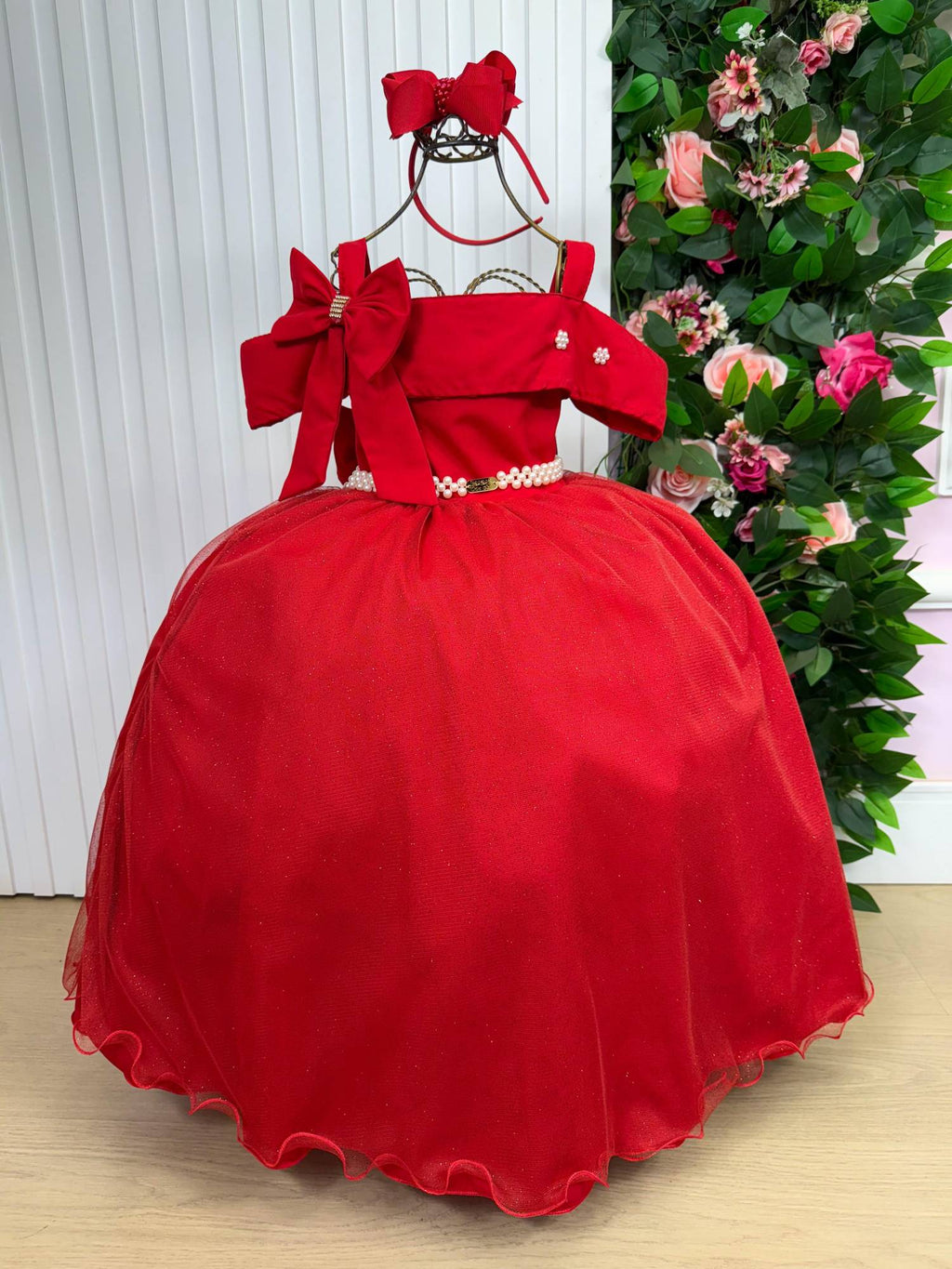 Vestido Longo Vermelho Elegante em Tecido Techno Sport para Meninas