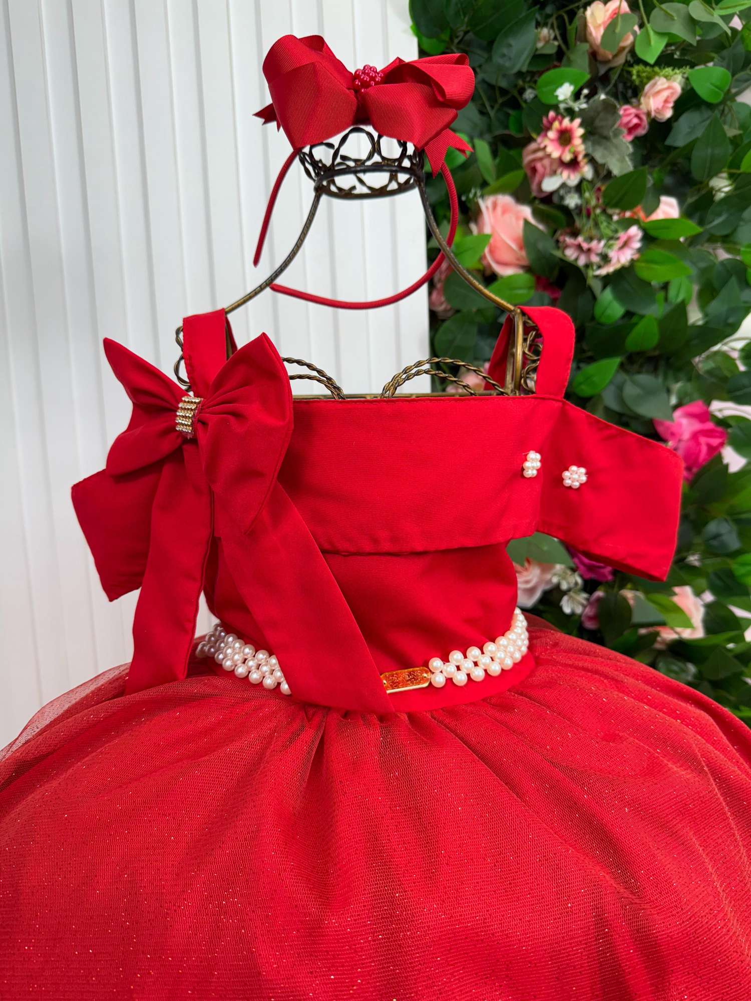 Vestido Longo Vermelho Elegante em Tecido Techno Sport para Meninas