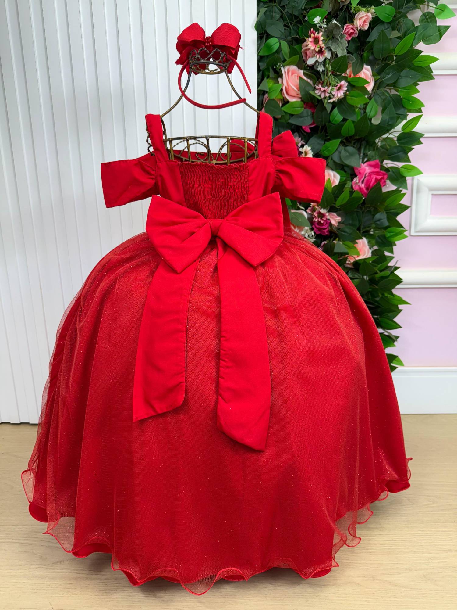 Vestido Longo Vermelho Elegante em Tecido Techno Sport para Meninas