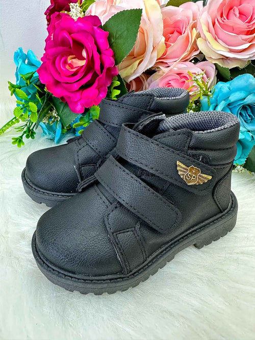 Bota Coturno Masculina Preta em Tecido Corino com Sola Antiaderente