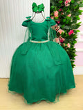 Vestido Longo Verde Bandeira com Tecido Techno Sport e Detalhes em Tule