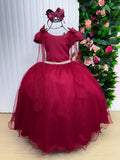 Vestido Longo Marsala em Tecido Techno Sport com Laço e Tule