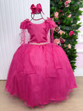 Vestido Longo Pink com Laço e Tule para Festas Infantis