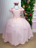 Vestido Longo Rosa Bebê com Laço e Tule para Meninas
