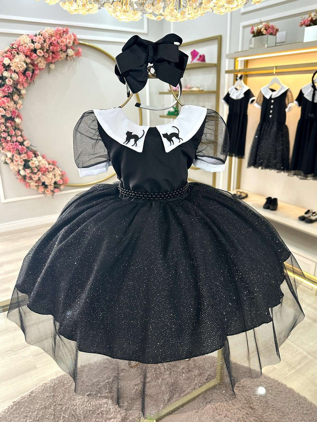 Vestido Infantil Preto para Fantasia de Wandinha Addams em Festas