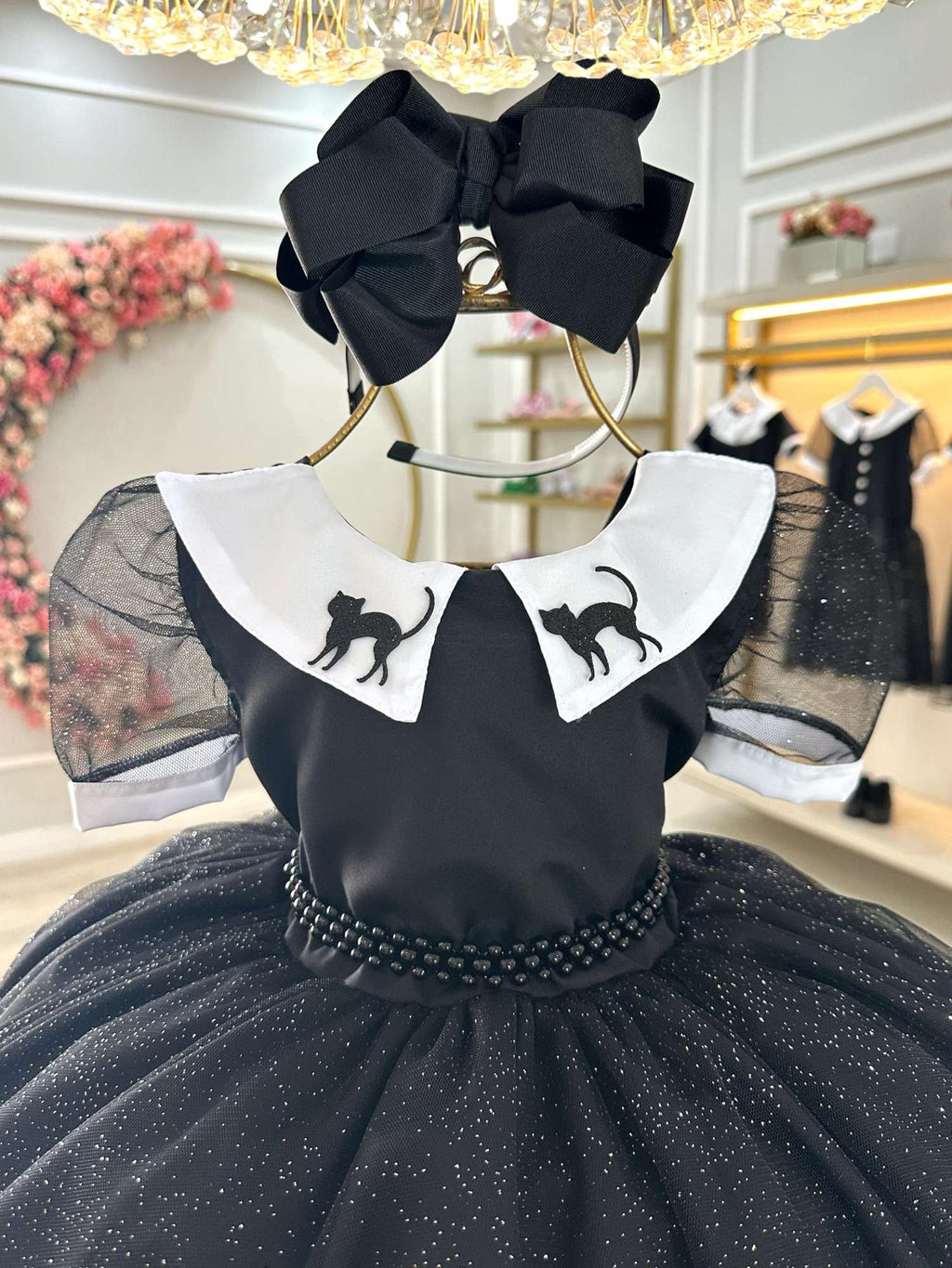 Vestido Infantil Preto para Fantasia de Wandinha Addams em Festas