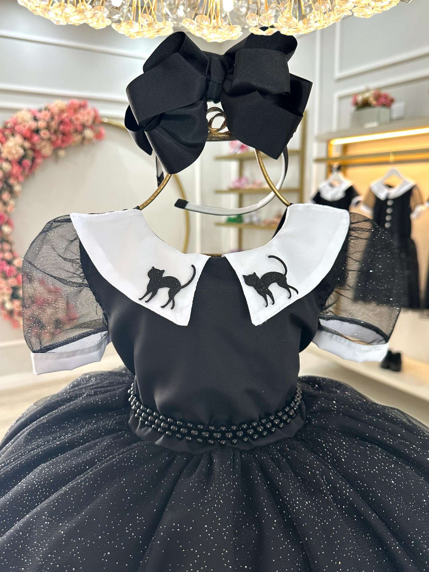 Vestido Infantil Preto para Fantasia de Wandinha Addams em Festas