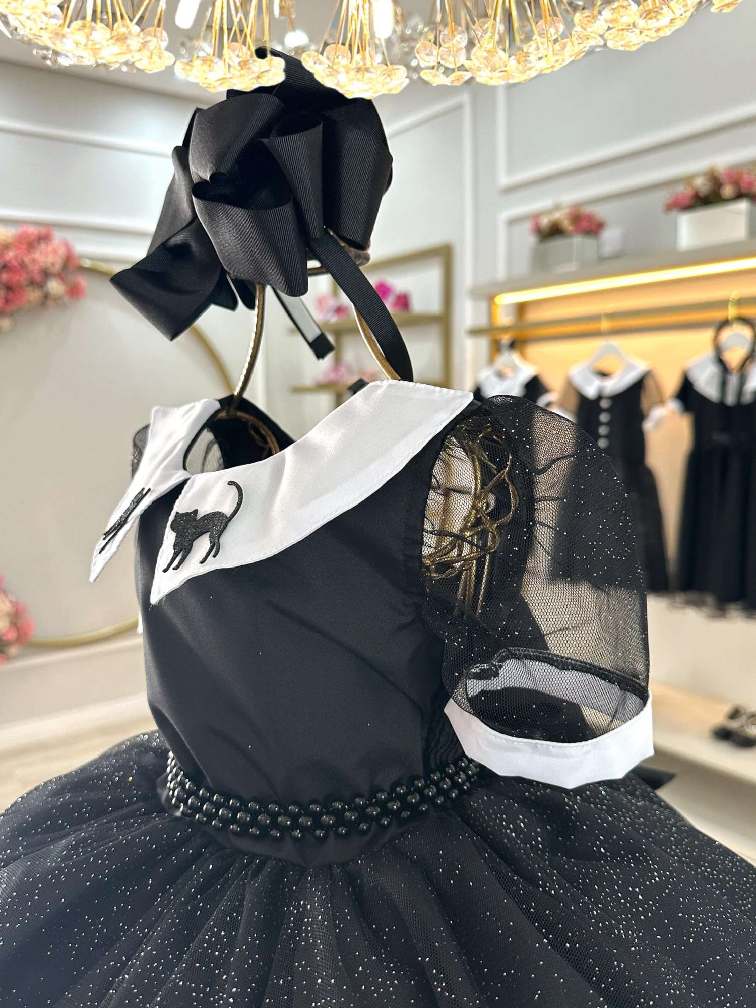 Vestido Infantil Preto para Fantasia de Wandinha Addams em Festas