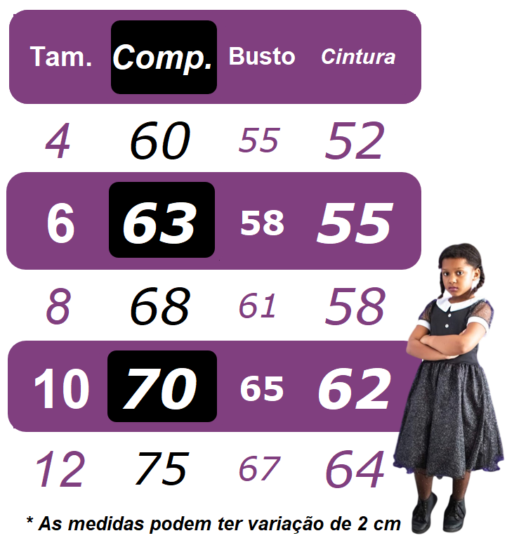 Vestido Infantil Preto para Fantasia de Wandinha Addams em Festas