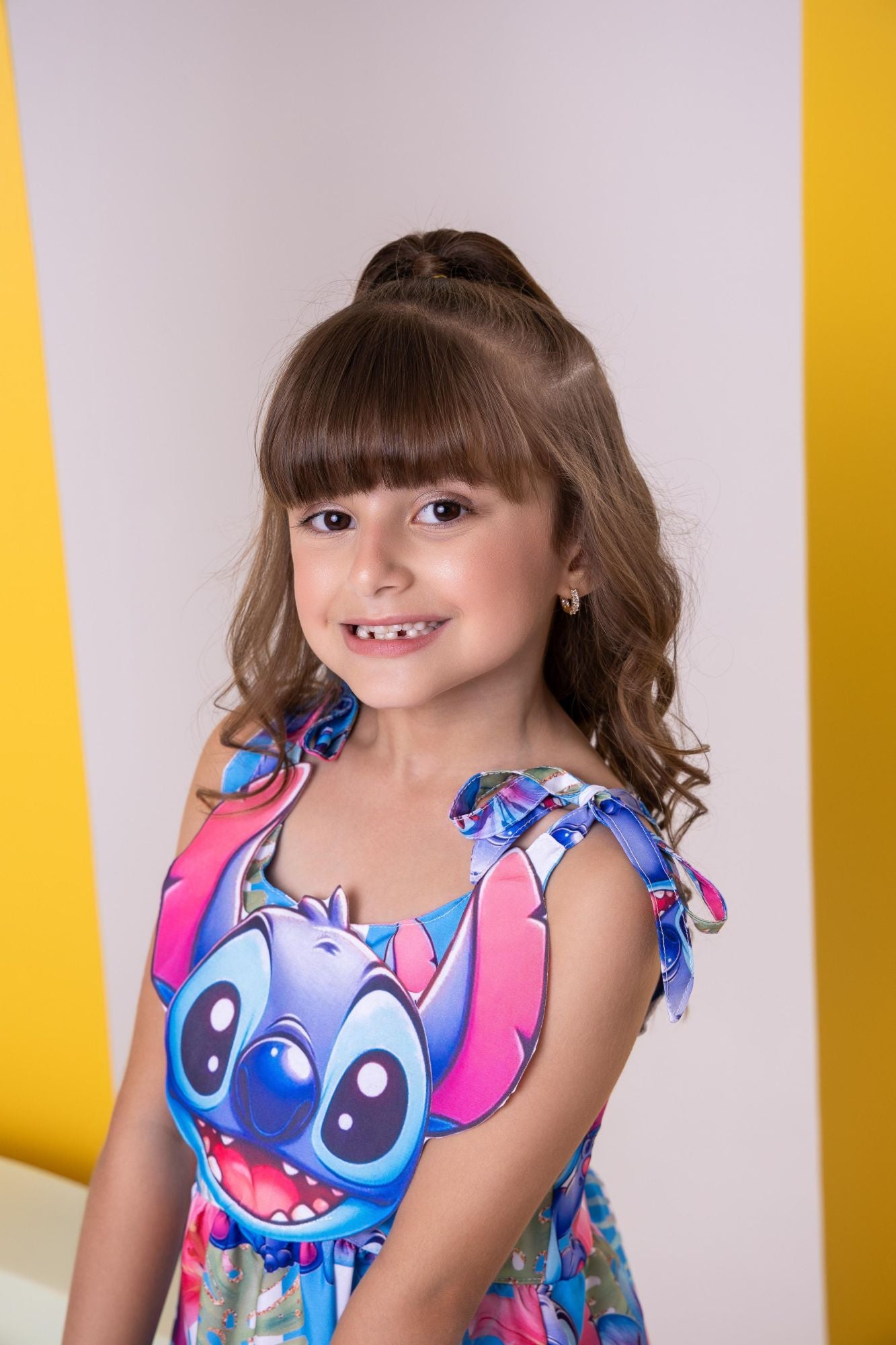 Vestido Azul Temático em Tecido Crepinhos para Crianças