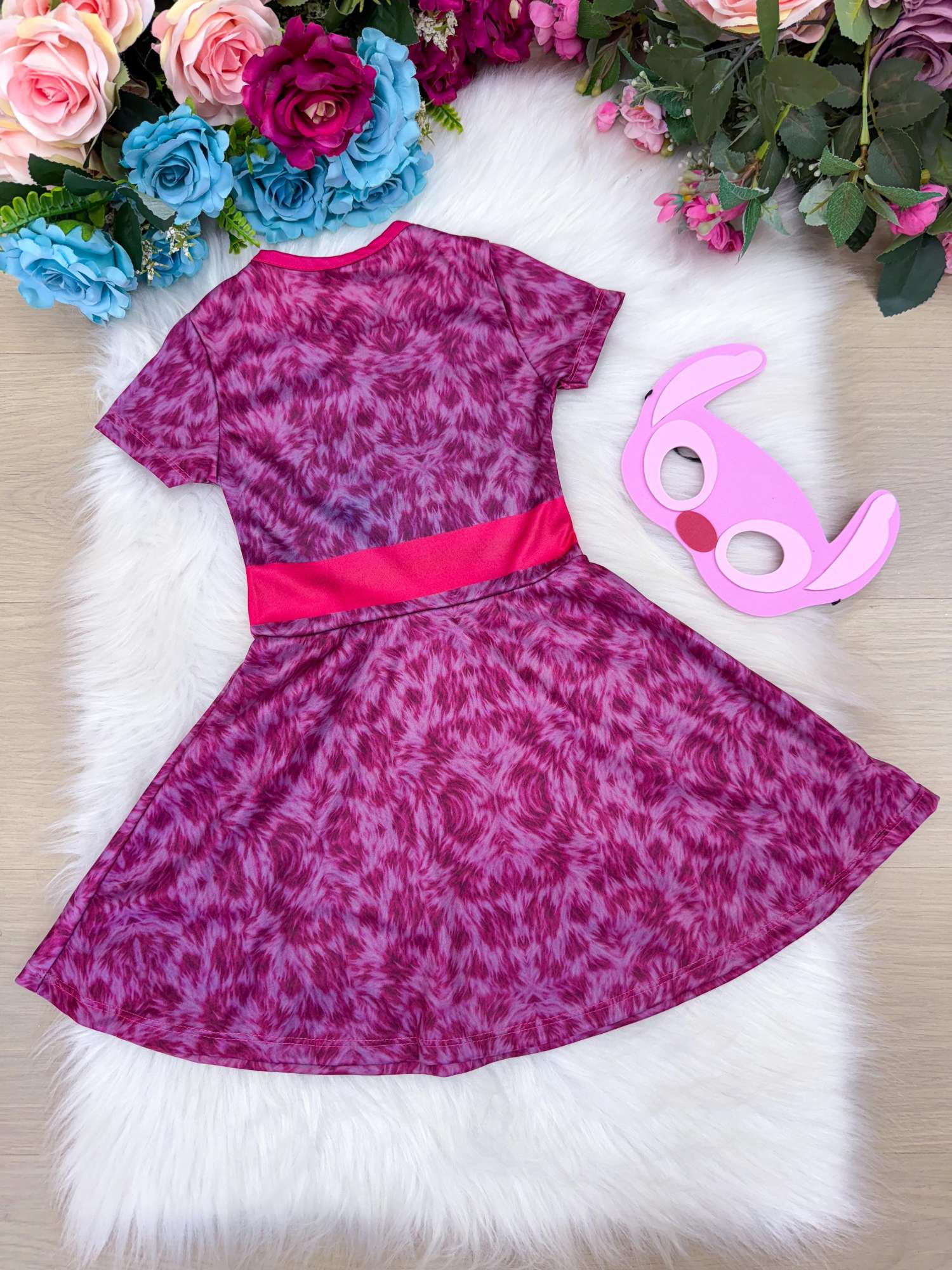 Vestido Infantil Rosa com Estampa de Stitch e Angel