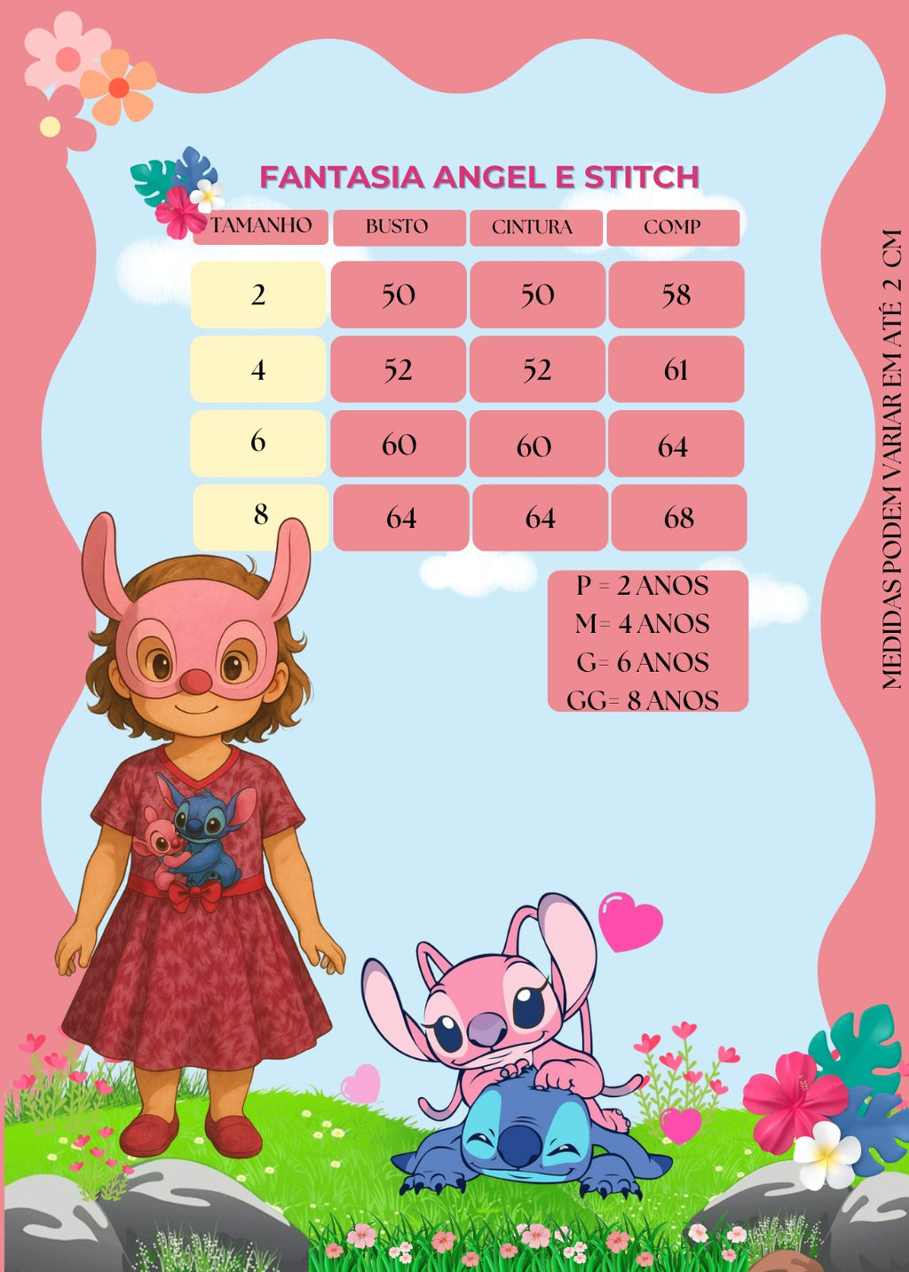 Vestido Infantil Rosa com Estampa de Stitch e Angel