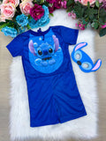 Fantasia Azul do Stitch com Máscara Temática para Crianças