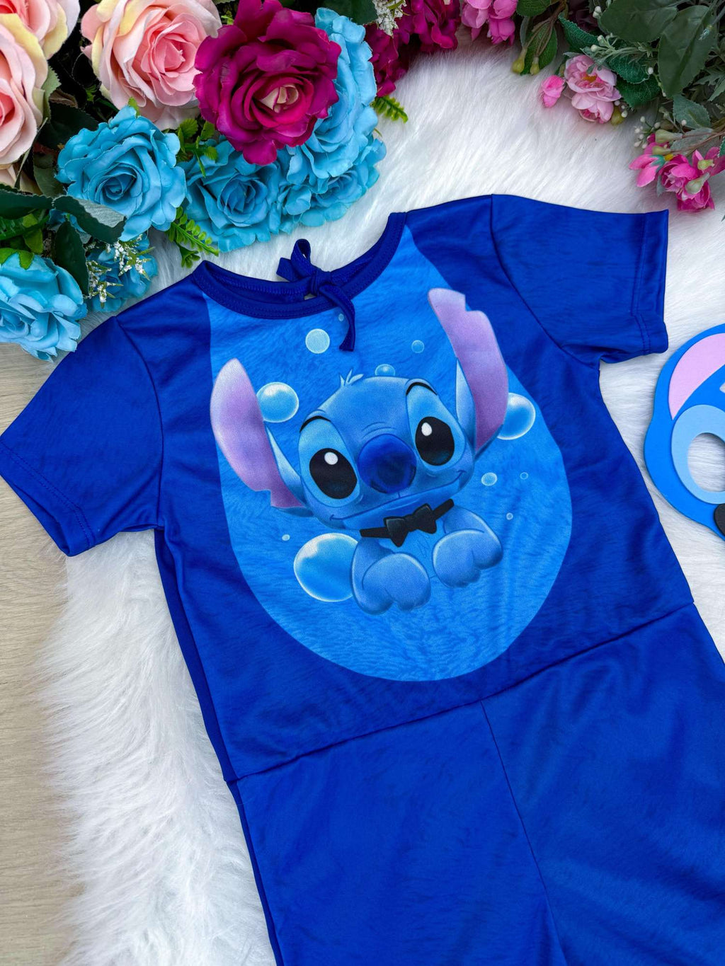 Fantasia Azul do Stitch com Máscara Temática para Crianças