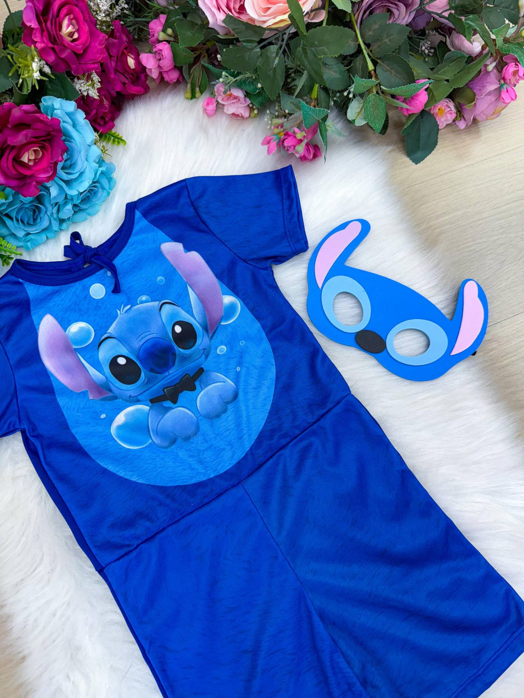 Fantasia Azul do Stitch com Máscara Temática para Crianças