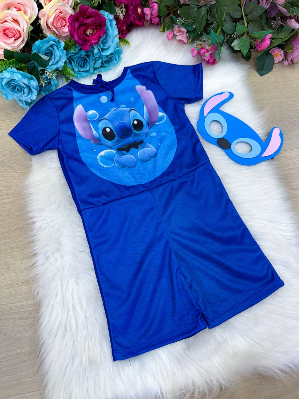 Fantasia Azul do Stitch com Máscara Temática para Crianças