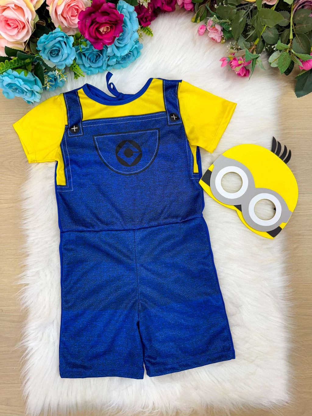 Fantasia Minions com Macacão Jeans Azul e Máscara Exclusiva