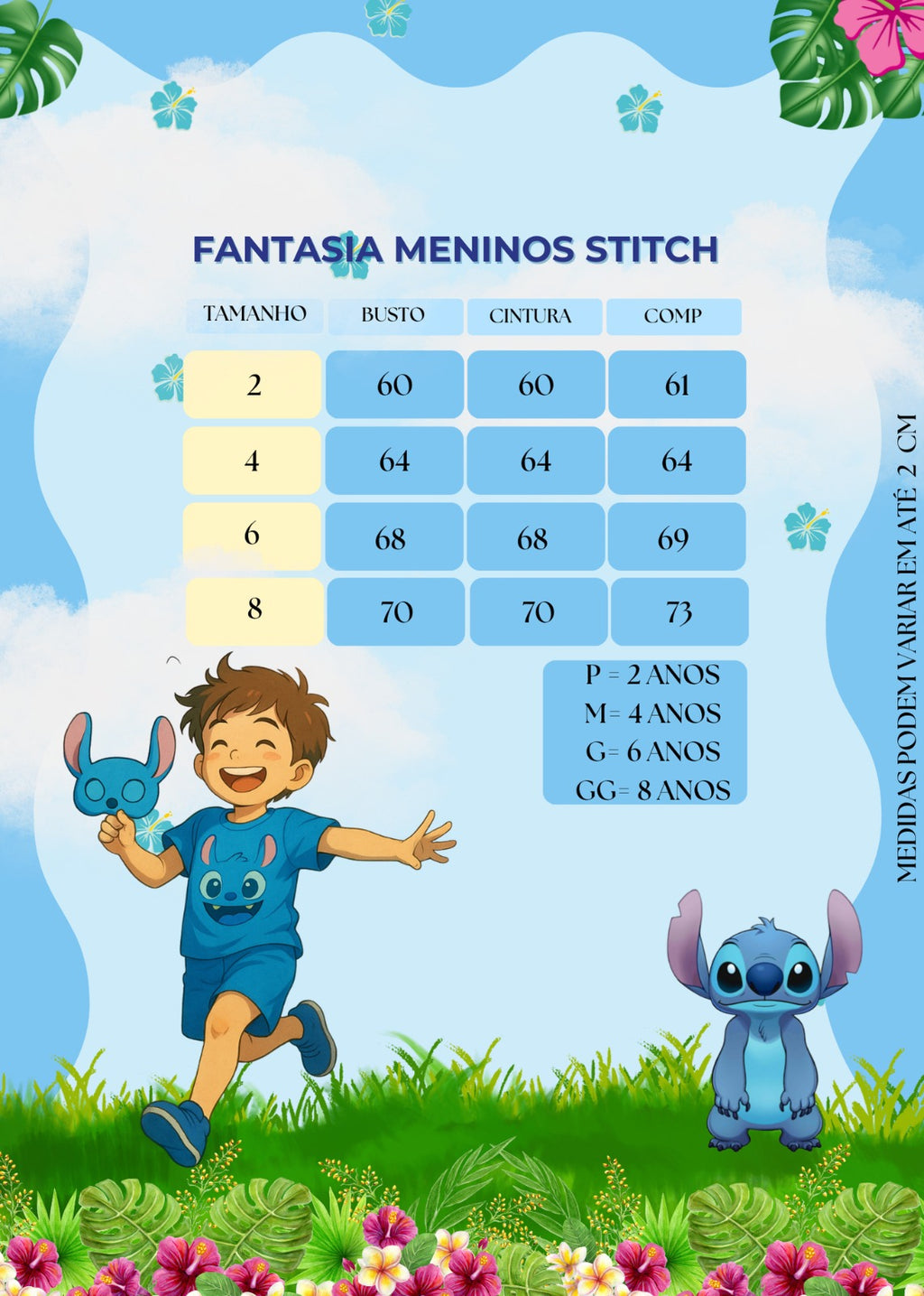 Fantasia Azul do Stitch com Máscara Temática para Crianças