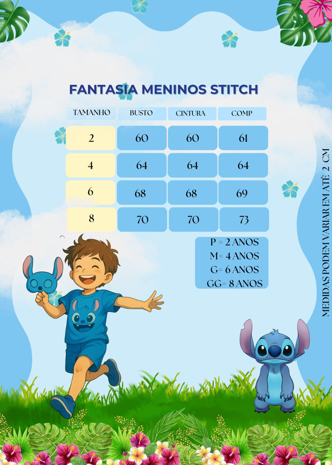 Fantasia Azul do Stitch com Máscara Temática para Crianças
