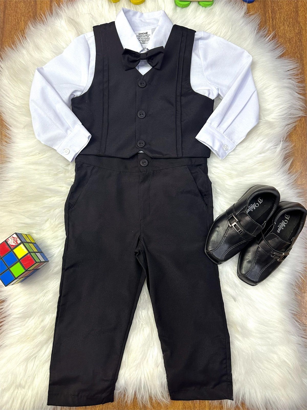 Conjunto Social Luxo Pajem Camisa Branca Calça e Colete Preto
