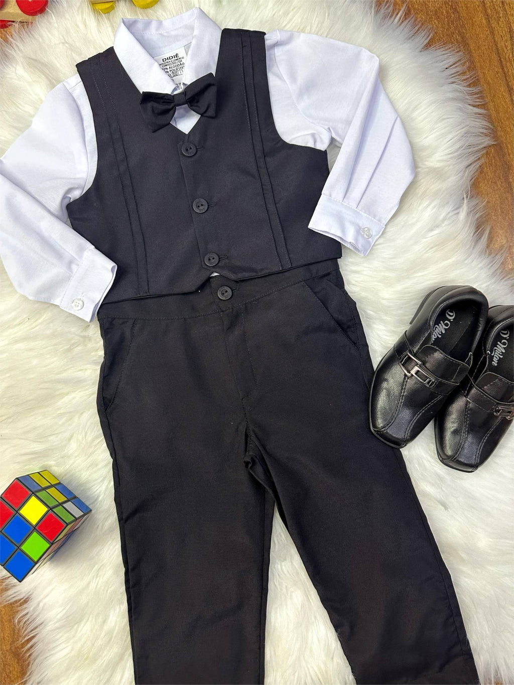 Conjunto Social Luxo Pajem Camisa Branca Calça e Colete Preto