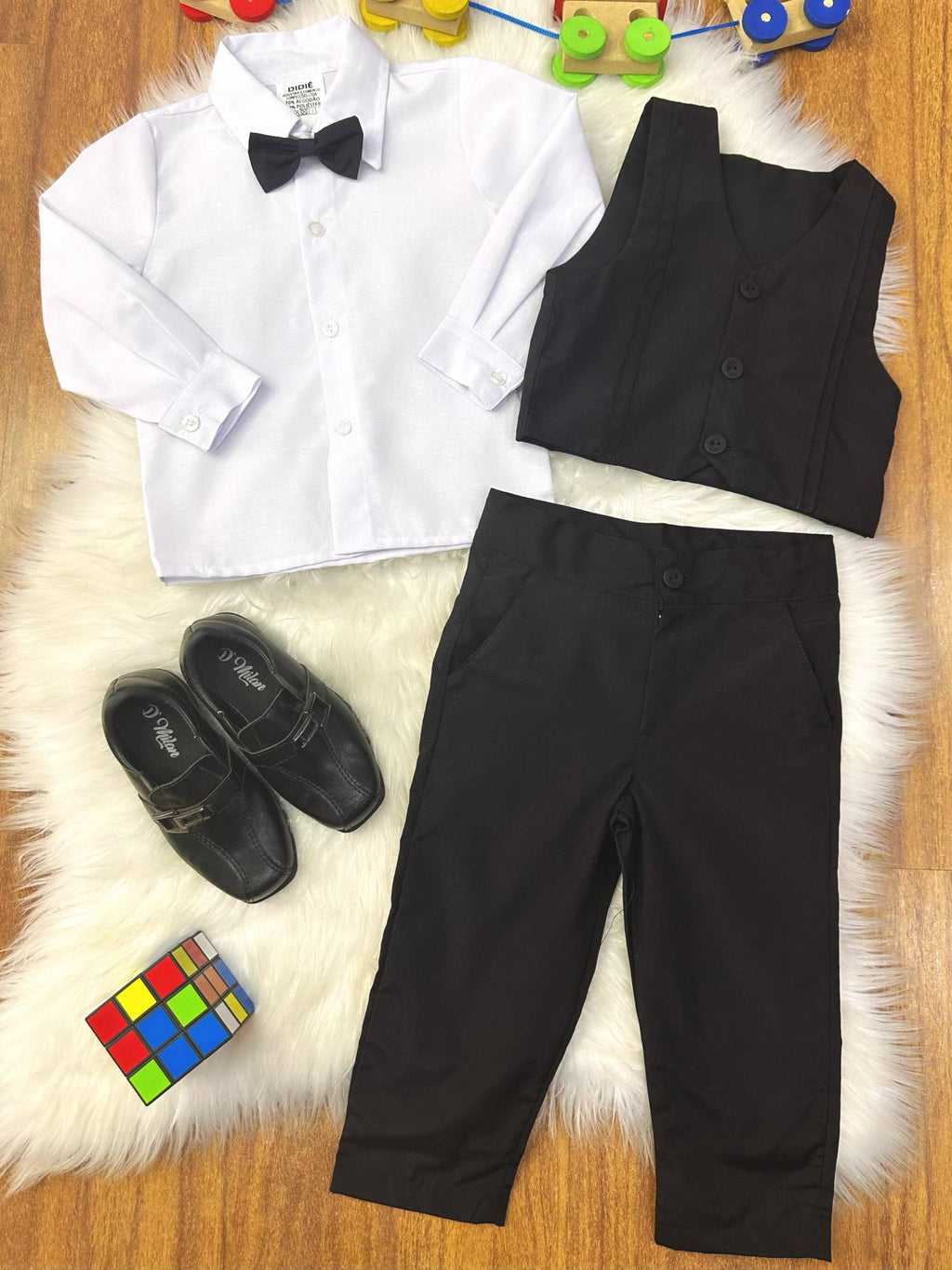 Conjunto Social Luxo Pajem Camisa Branca Calça e Colete Preto