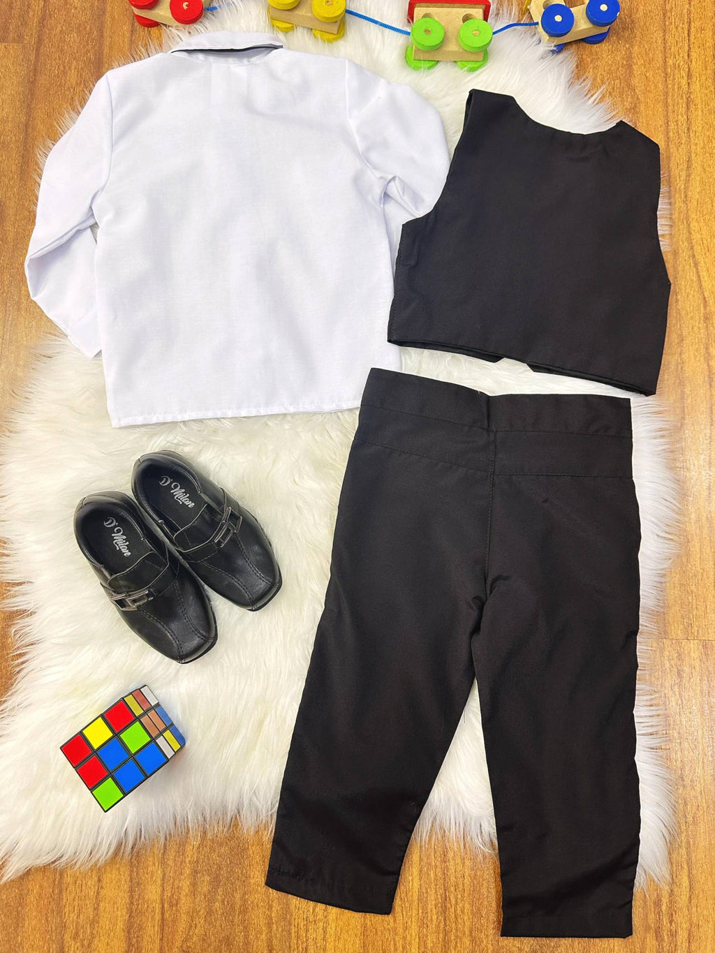Conjunto Social Luxo Pajem Camisa Branca Calça e Colete Preto