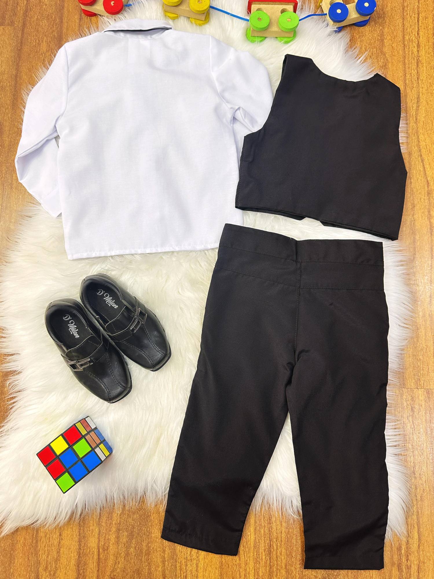 Conjunto Social Luxo Pajem Camisa Branca Calça e Colete Preto